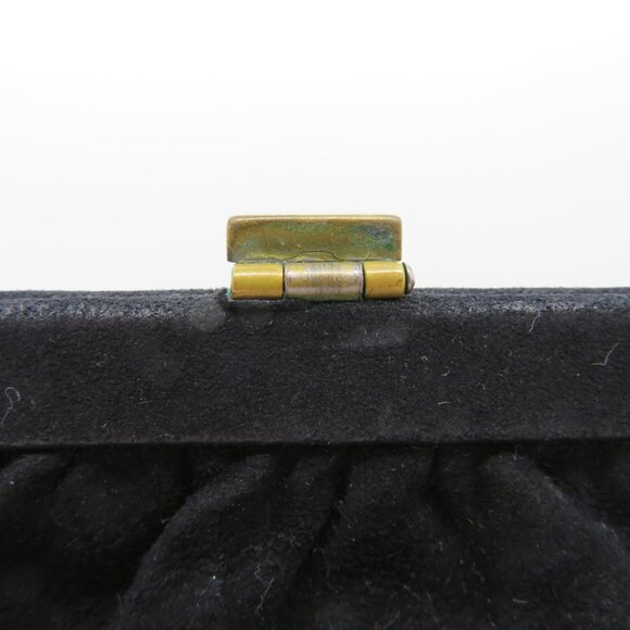 Vintage Handheld Black Suede Velvet Purse Bag Evening Top Handle Gold Clasp - Picture 5 of 12